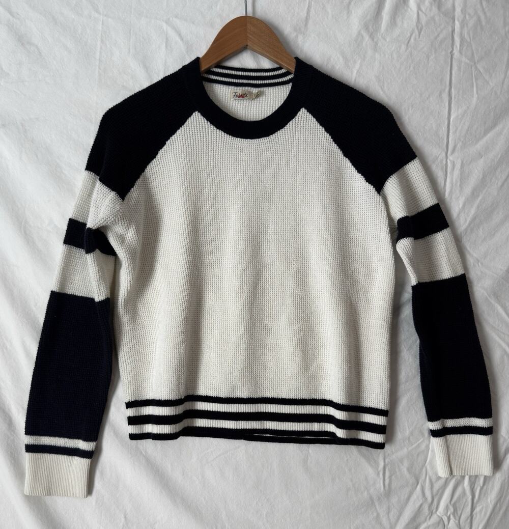 Faherty Women's Throwback Waffle Knit Sweater Cotton Cashmere Navy White Size M
